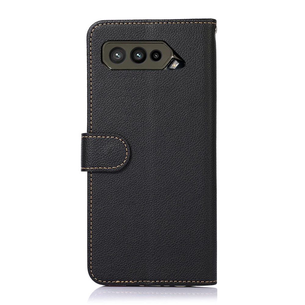KHAZNEH RFID Blocking Litchi Skin Leather Anti-theft Swiping Design Wallet Phone Shell Case for Asus ROG Phone 5 - Black-6