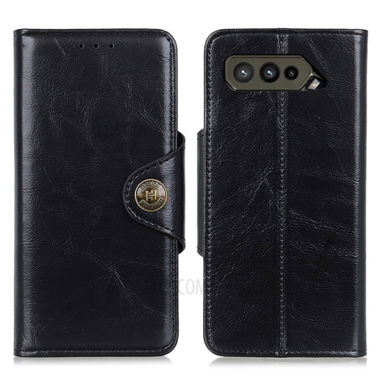Magnetic Clasp Wallet Stand Leather Protection Phone Case Shell for Asus ROG Phone 5 - Black-1