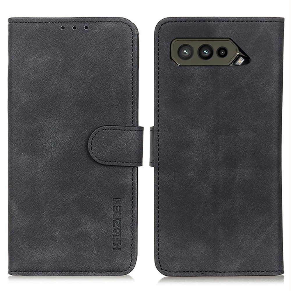KHAZNEH Retro PU Leather Wallet Stand Cellphone Case Cover for Asus ROG Phone 5 Ultimate/ROG Phone 5 Pro/ROG Phone 5 - Black-1