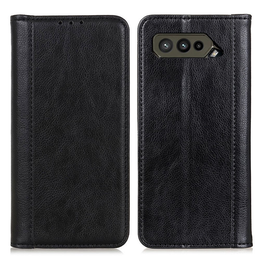 Split Leather Wallet Stand Case Auto-absorbed Litchi Texture Cover for Asus ROG Phone 5 - Black-1