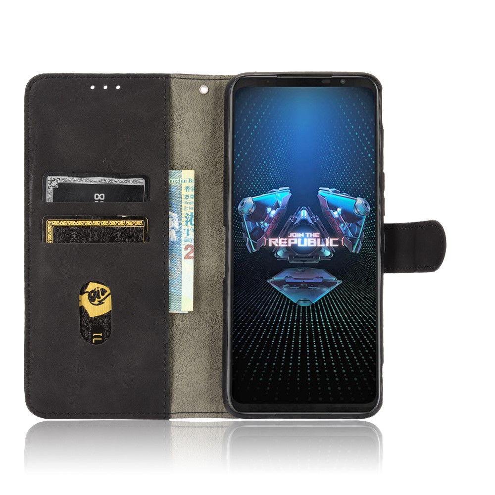 Folio Flip Skin-Touch Wallet Leather Stand Phone Case for Asus ROG Phone 5 ZS673KS - Black-3