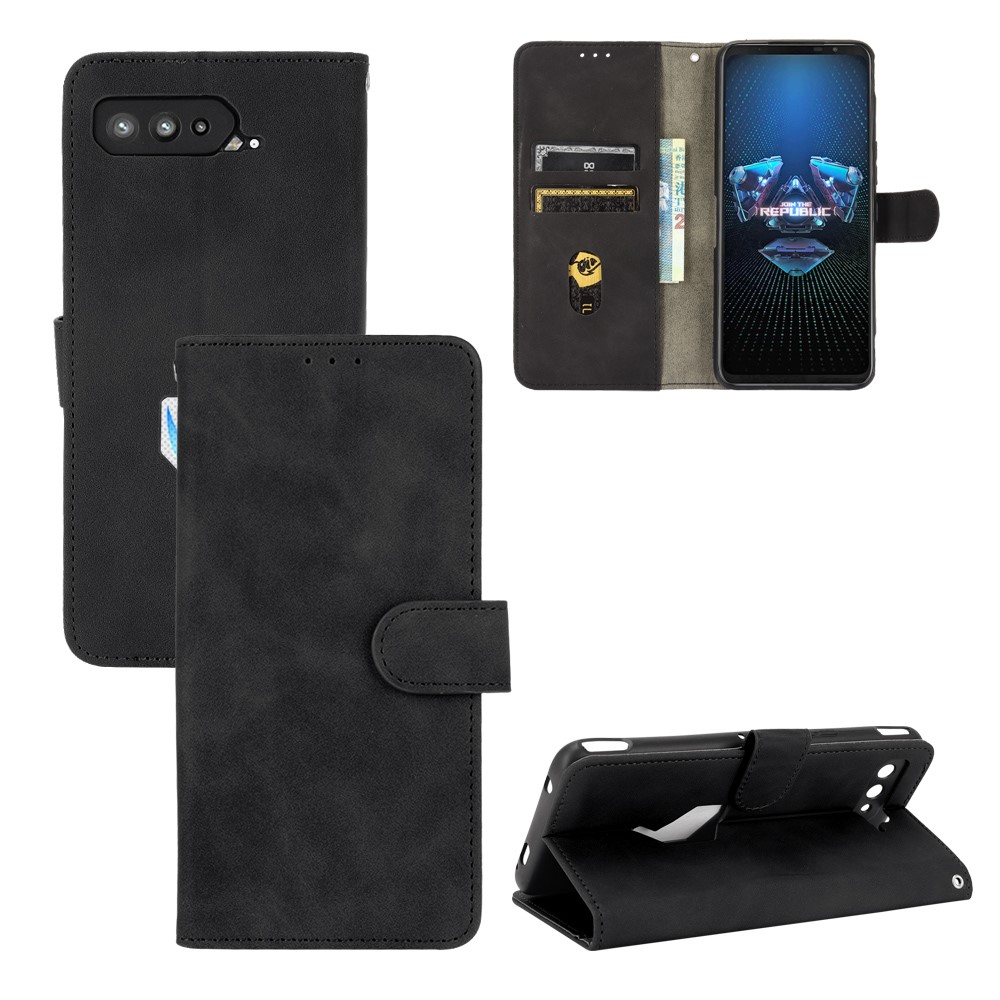 Folio Flip Skin-Touch Wallet Leather Stand Phone Case for Asus ROG Phone 5 ZS673KS - Black-9