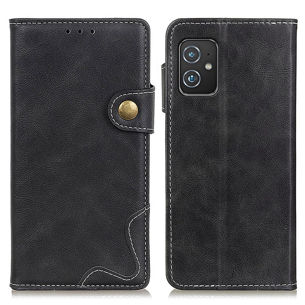 Full Protection S-shape Textured Wallet Stand Leather Phone Case for Asus Zenfone 8 - Black-1