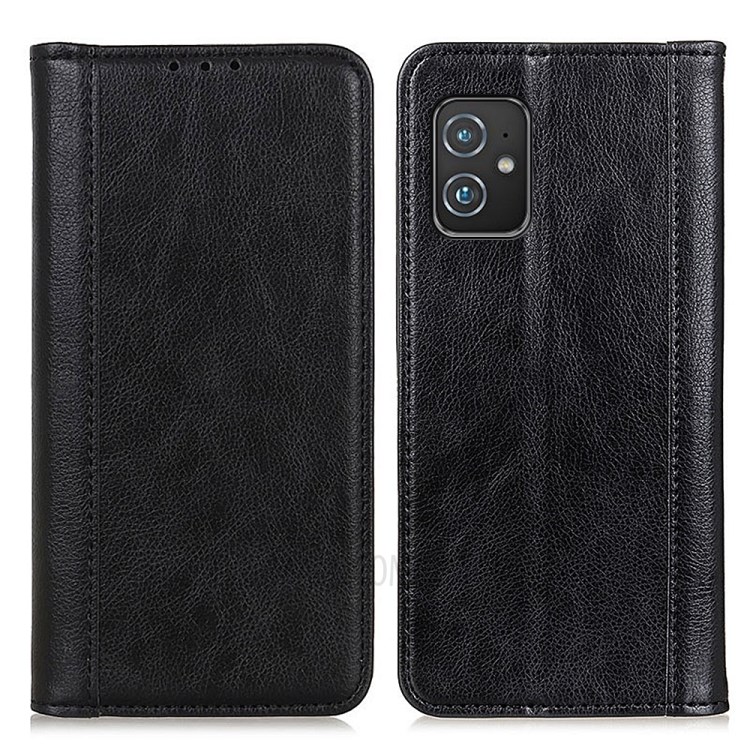 Auto-absorbed Litchi Texture Split Leather Phone Case Cover with Wallet Sand for Asus Zenfone 8 - Black-1