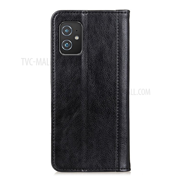 Auto-absorbed Litchi Texture Split Leather Phone Case Cover with Wallet Sand for Asus Zenfone 8 - Black-3