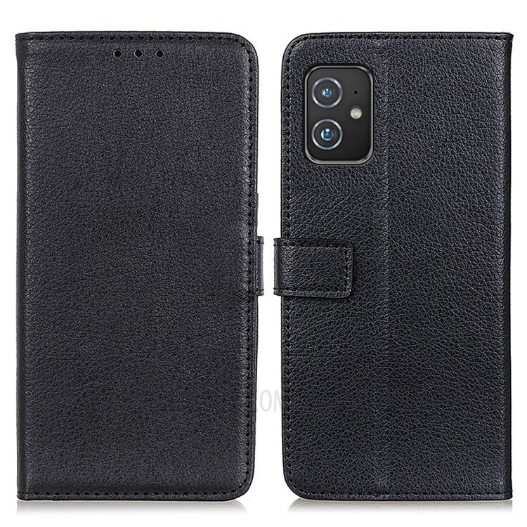 Litchi Texture Magnetic Clasp Leather Cell Phone Wallet Stand Case Protector for Asus Zenfone 8 - Black-1