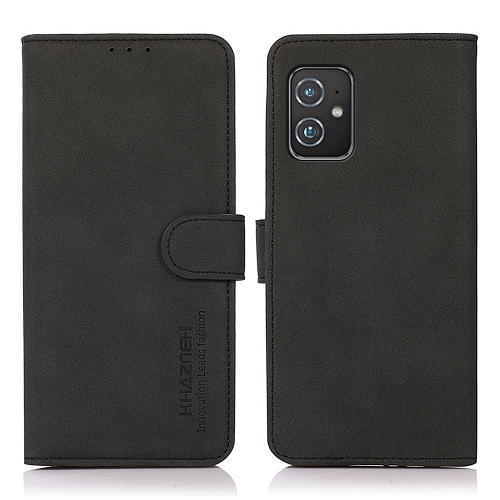 KHAZNEH Textured Leather Mobile Phone Cover Case Shell with Wallet Stand for Asus Zenfone 8 - Black-1
