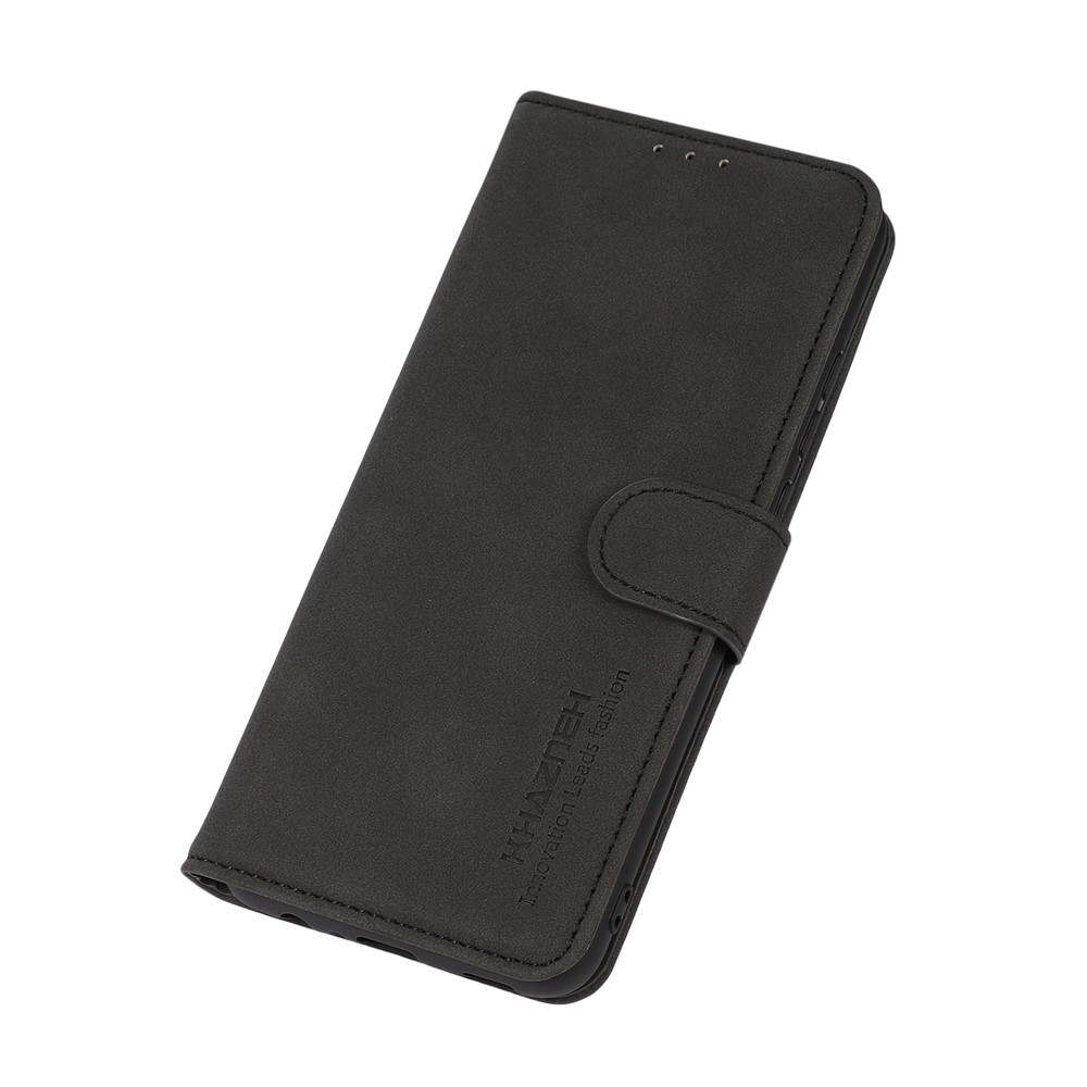 KHAZNEH Textured Leather Mobile Phone Cover Case Shell with Wallet Stand for Asus Zenfone 8 - Black-8