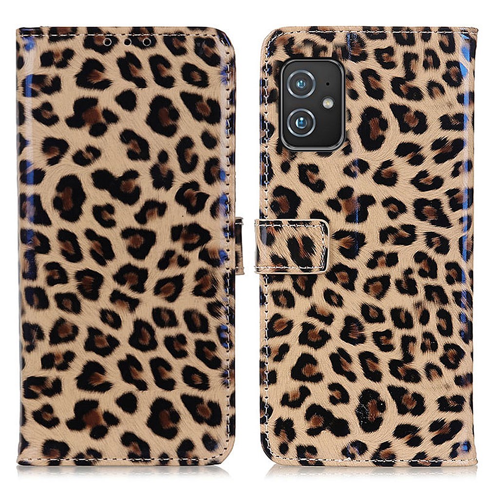 Leopard Skin PU Leather Cell Phone Shell Case Protector with Wallet Stand for Asus Zenfone 8-1