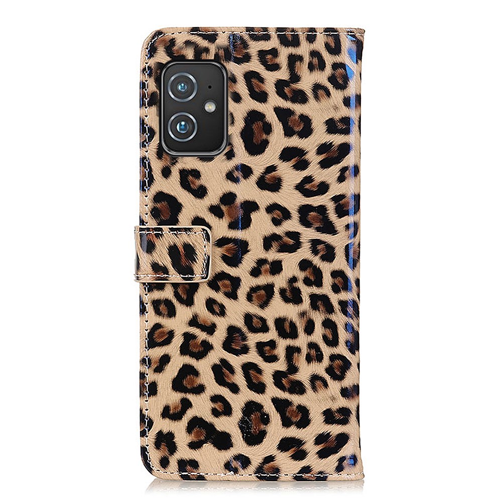 Leopard Skin PU Leather Cell Phone Shell Case Protector with Wallet Stand for Asus Zenfone 8-3