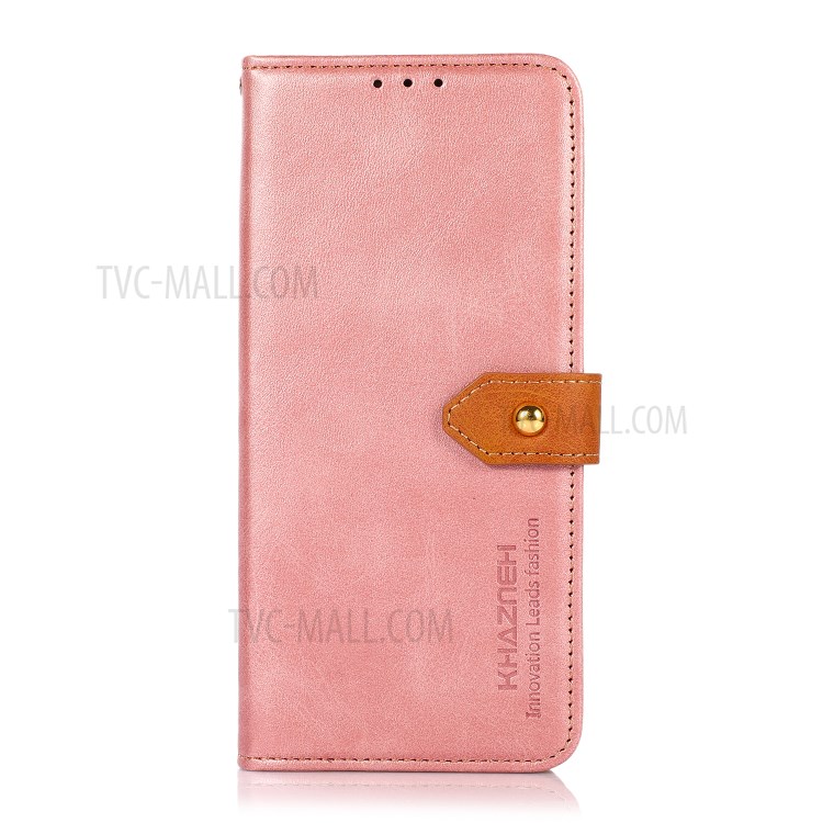 KHAZNEH Dual Color Leather Stand Wallet Phone Case with Golden Magnetic Clasp Design for Asus ROG Phone 5/5 Pro - Rose Gold-2