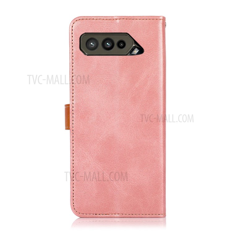 KHAZNEH Dual Color Leather Stand Wallet Phone Case with Golden Magnetic Clasp Design for Asus ROG Phone 5/5 Pro - Rose Gold-3