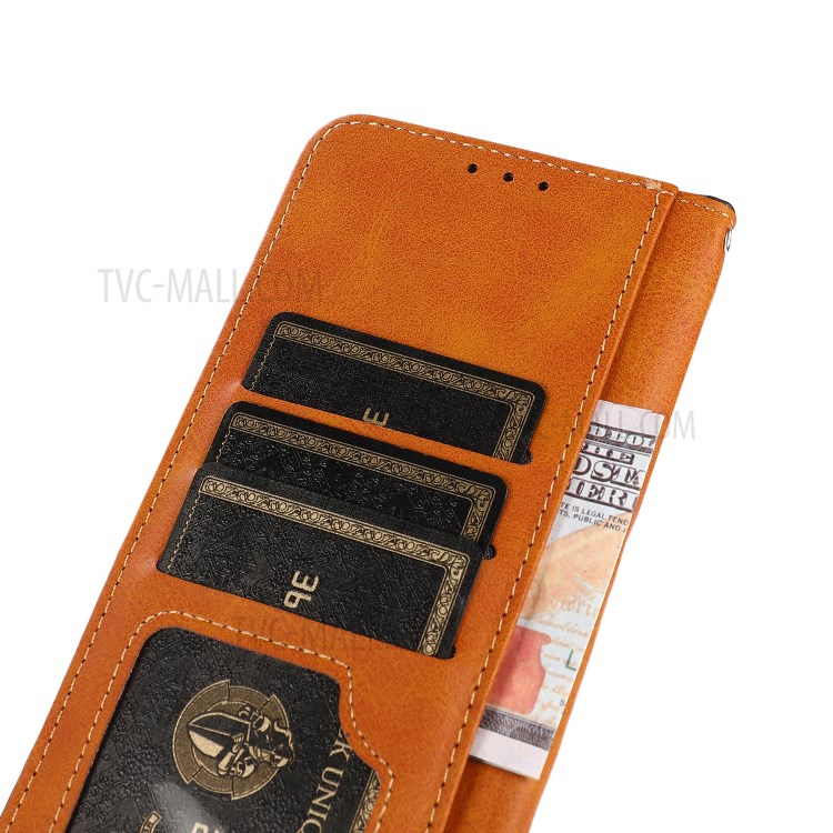 KHAZNEH Dual Color Leather Stand Wallet Phone Case with Golden Magnetic Clasp Design for Asus ROG Phone 5/5 Pro - Rose Gold-6