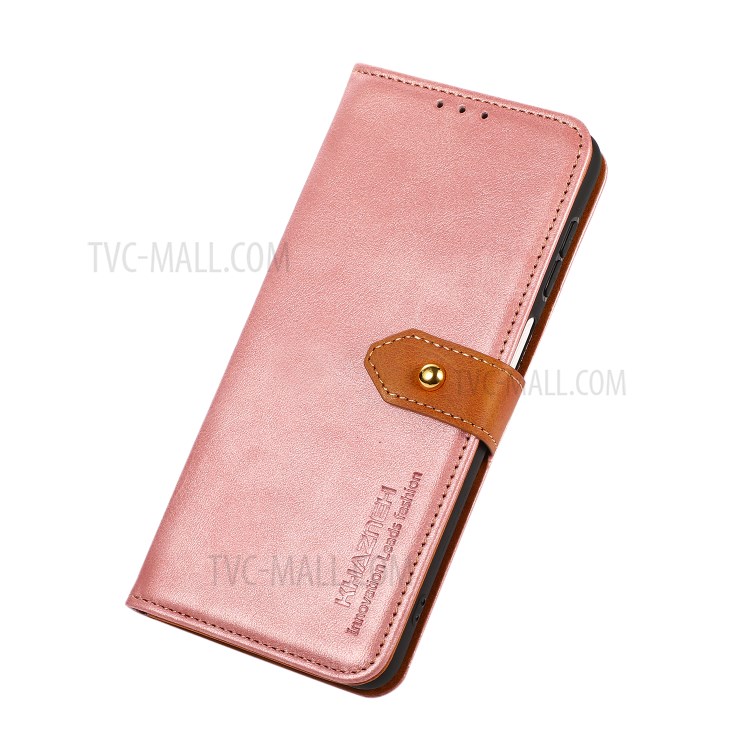 KHAZNEH Dual Color Leather Stand Wallet Phone Case with Golden Magnetic Clasp Design for Asus ROG Phone 5/5 Pro - Rose Gold-7