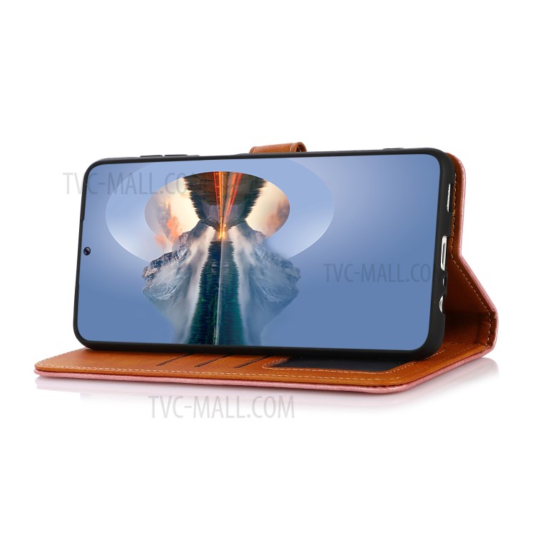 KHAZNEH Dual Color Wallet Leather Phone Stand Case with Golden Magnetic Clasp Design for Asus Zenfone 8 - Brown-5