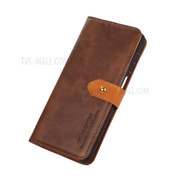 KHAZNEH Dual Color Wallet Leather Phone Stand Case with Golden Magnetic Clasp Design for Asus Zenfone 8 - Brown-7