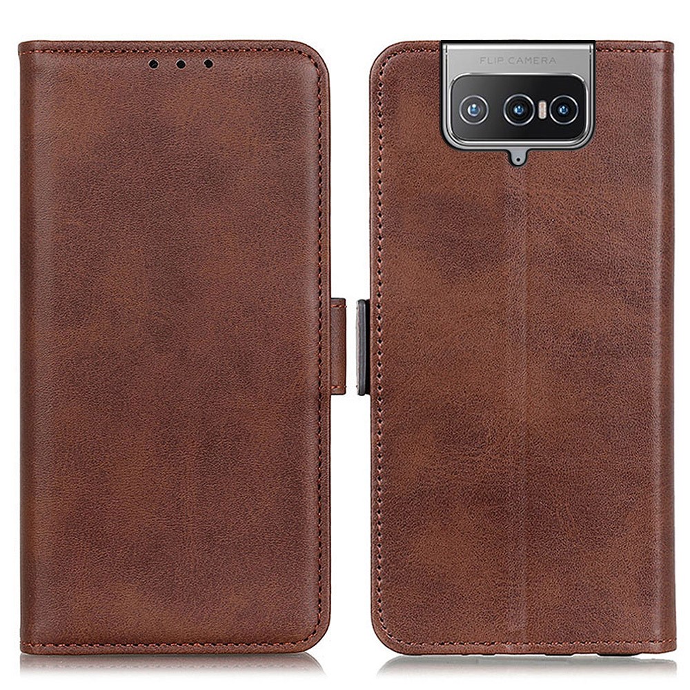 Magnetic Double Clasp PU Leather Wallet Stand Phone Case for Asus Zenfone 8 Flip - Coffee-1