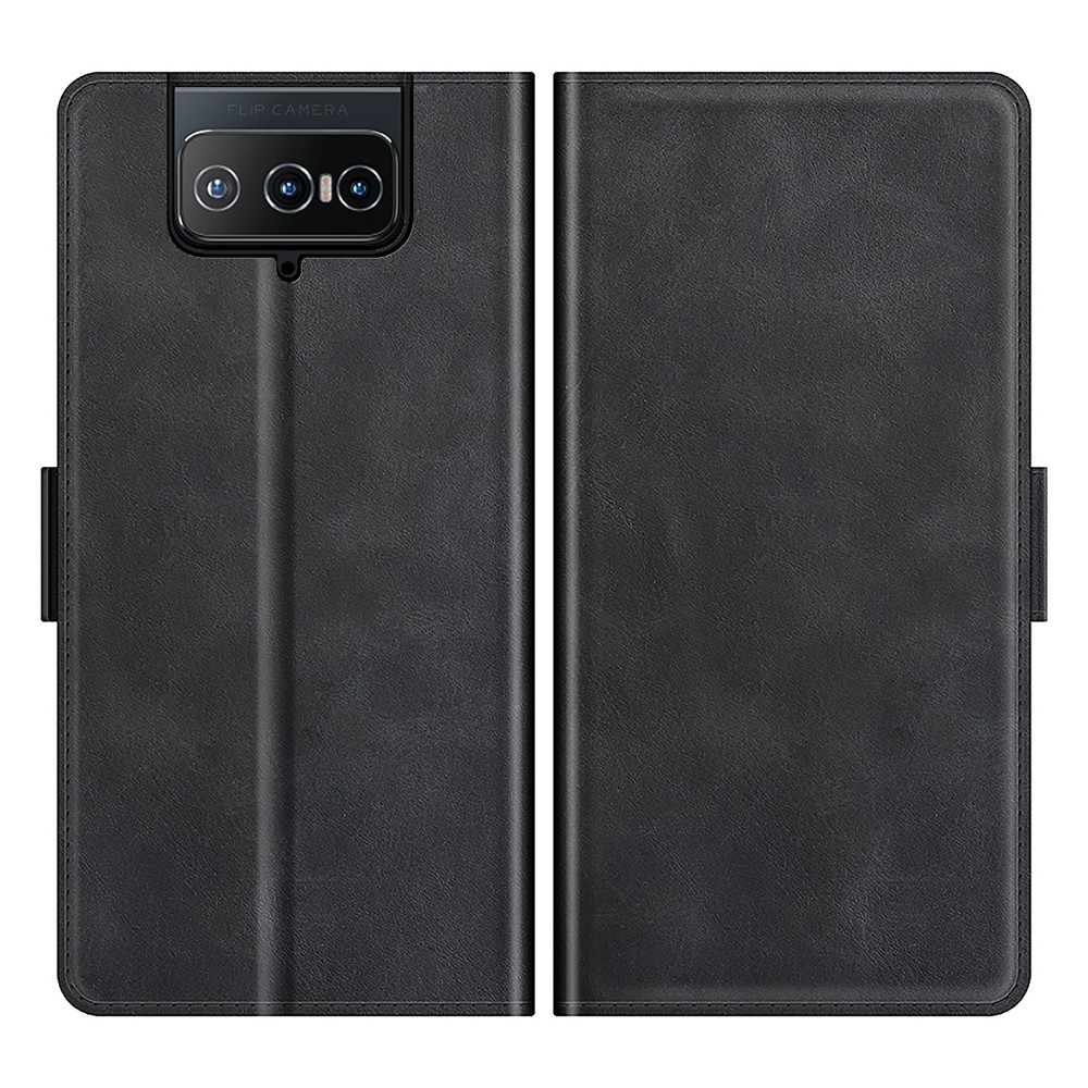 PU Leather Full Protection Wallet Cover Stand Case with Magnetic Double Clasp for Asus Zenfone 8 Flip - Black-1