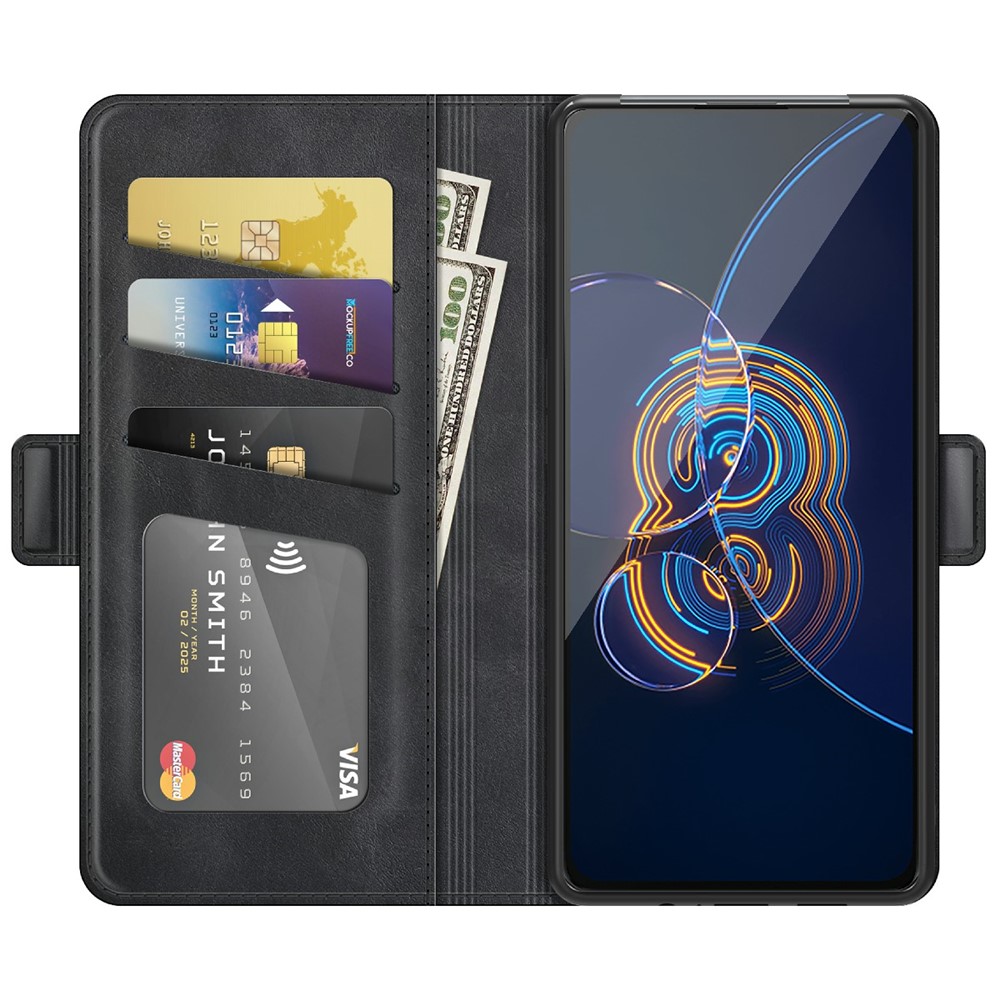 PU Leather Full Protection Wallet Cover Stand Case with Magnetic Double Clasp for Asus Zenfone 8 Flip - Black-4