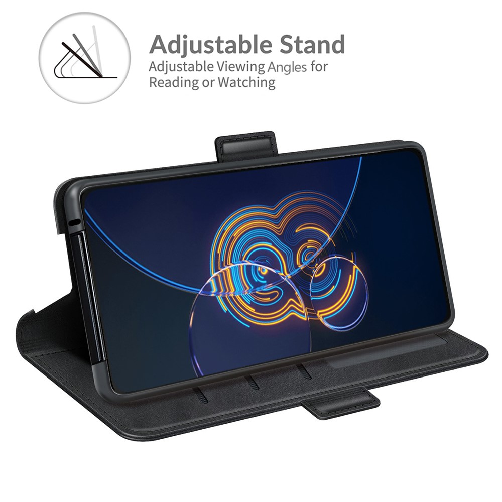 PU Leather Full Protection Wallet Cover Stand Case with Magnetic Double Clasp for Asus Zenfone 8 Flip - Black-5