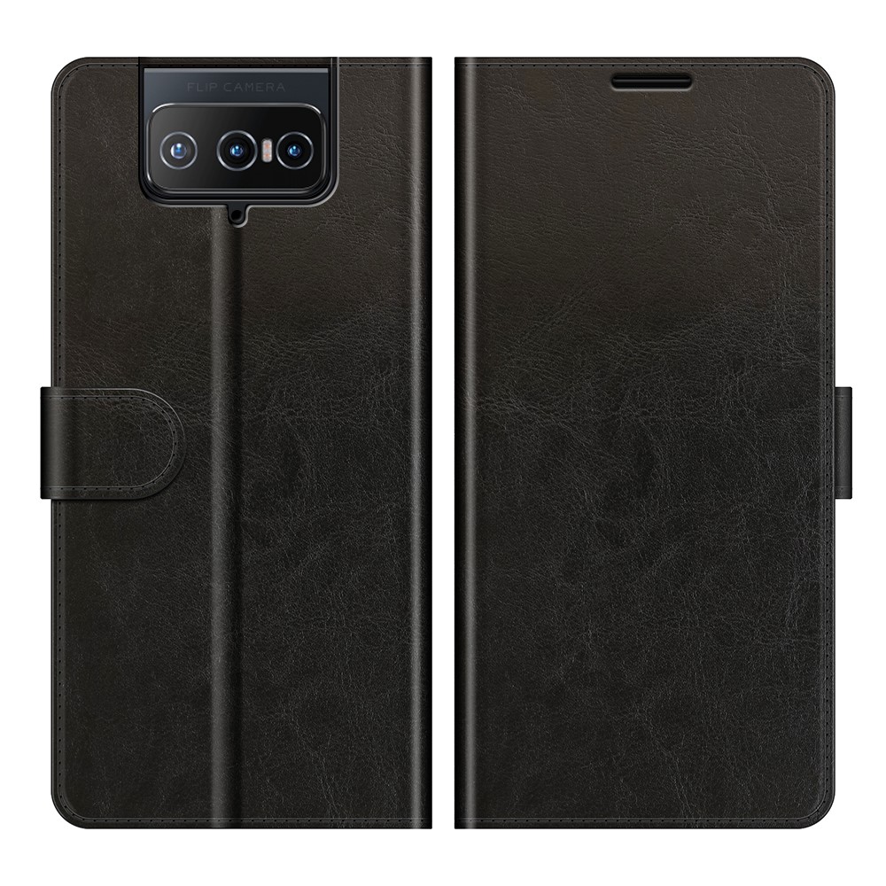 Crazy Horse Texture PU Leather Wallet Cover Stand Case Shell for Asus Zenfone 8 Flip - Black-1