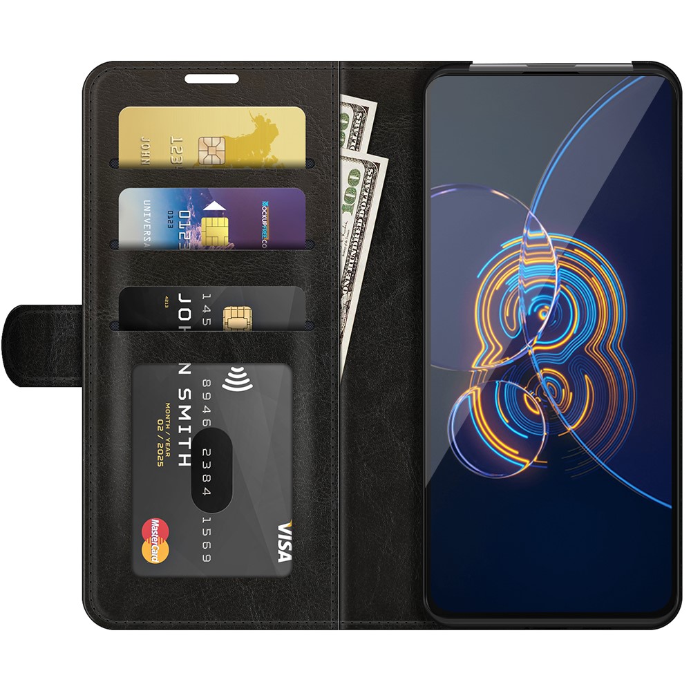 Crazy Horse Texture PU Leather Wallet Cover Stand Case Shell for Asus Zenfone 8 Flip - Black-4