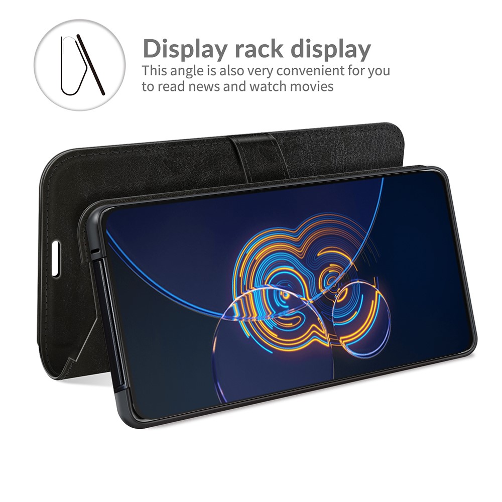 Crazy Horse Texture PU Leather Wallet Cover Stand Case Shell for Asus Zenfone 8 Flip - Black-6