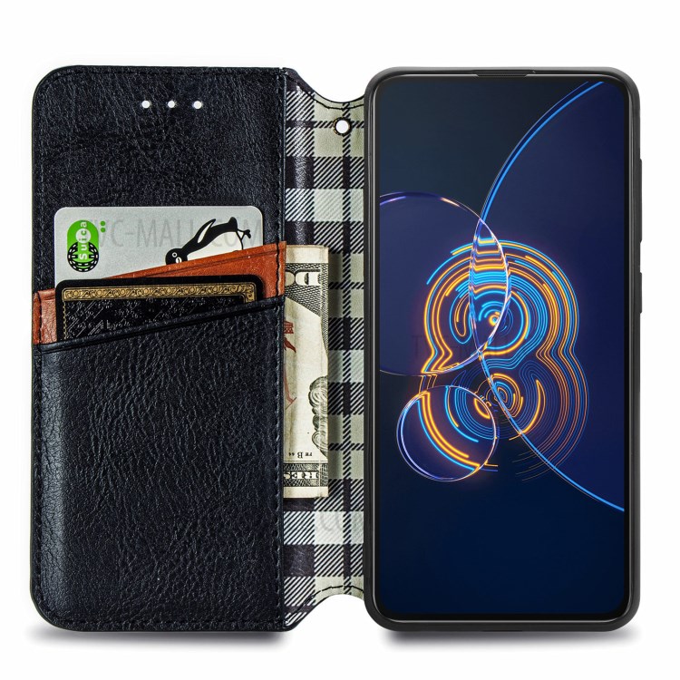 Full Protection Wallet Stand Design Imprinting Rhombus Leather Phone Case Cover for Asus Zenfone 8 Flip - Black-4