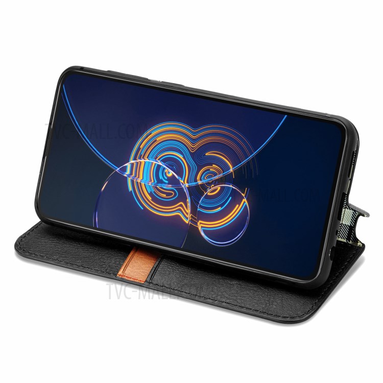 Full Protection Wallet Stand Design Imprinting Rhombus Leather Phone Case Cover for Asus Zenfone 8 Flip - Black-5