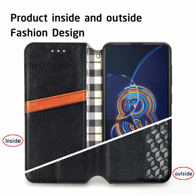 Full Protection Wallet Stand Design Imprinting Rhombus Leather Phone Case Cover for Asus Zenfone 8 Flip - Black-8