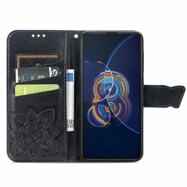Imprinting Butterfly Flower Leather Protective Phone Cover Wallet Shell for Asus Zenfone 8 Flip - Black-4