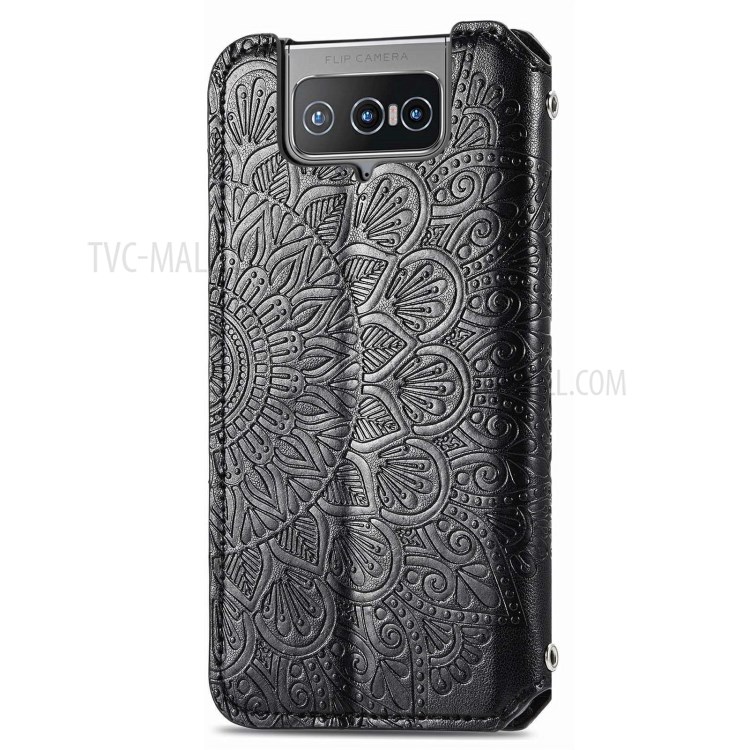 Imprinting Mandala Flower Auto-absorbed Folio Flip Leather Phone Stand Case Cover for Asus Zenfone 8 Flip - Black-3