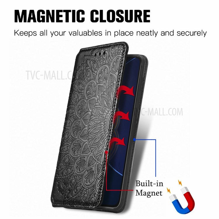 Imprinting Mandala Flower Auto-absorbed Folio Flip Leather Phone Stand Case Cover for Asus Zenfone 8 Flip - Black-7