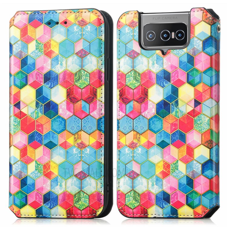 CASENEO 001 Series Foldable Stand Design Pattern Printing Folio Flip RFID Blocking Leather Phone Cover Shell with Wallet for Asus Zenfone 8 Flip - Magic Space-1