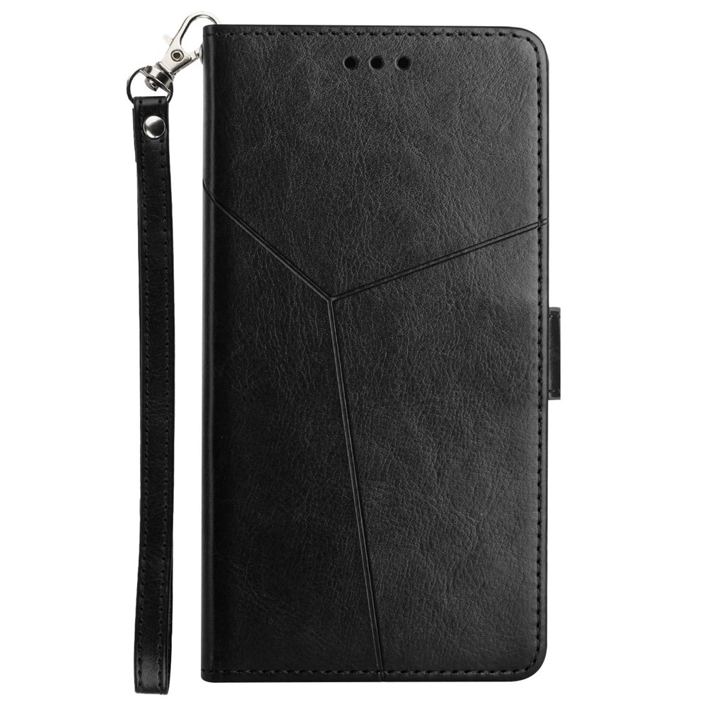 All-Inclusive Y-Shaped Lines Imprinting PU Leather Wallet Stand Phone Cover Shell with Handy Strap for Asus ROG Phone 5 ZS673KS - Black-8