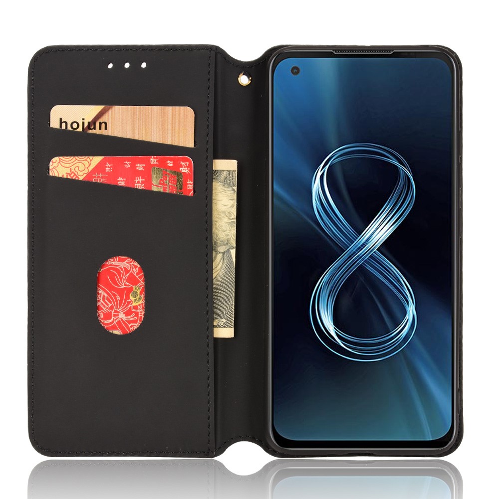 For Asus Zenfone 8 ZS590KS/Zenfone 8Z PU Leather Imprinted Rhombus Phone Case Wallet Stand Auto-absorbed Magnetic Cover - Black-11