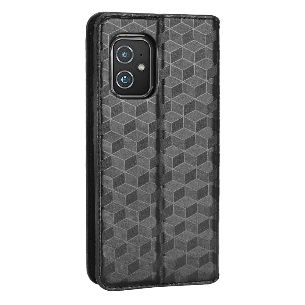 For Asus Zenfone 8 ZS590KS/Zenfone 8Z PU Leather Imprinted Rhombus Phone Case Wallet Stand Auto-absorbed Magnetic Cover - Black-4