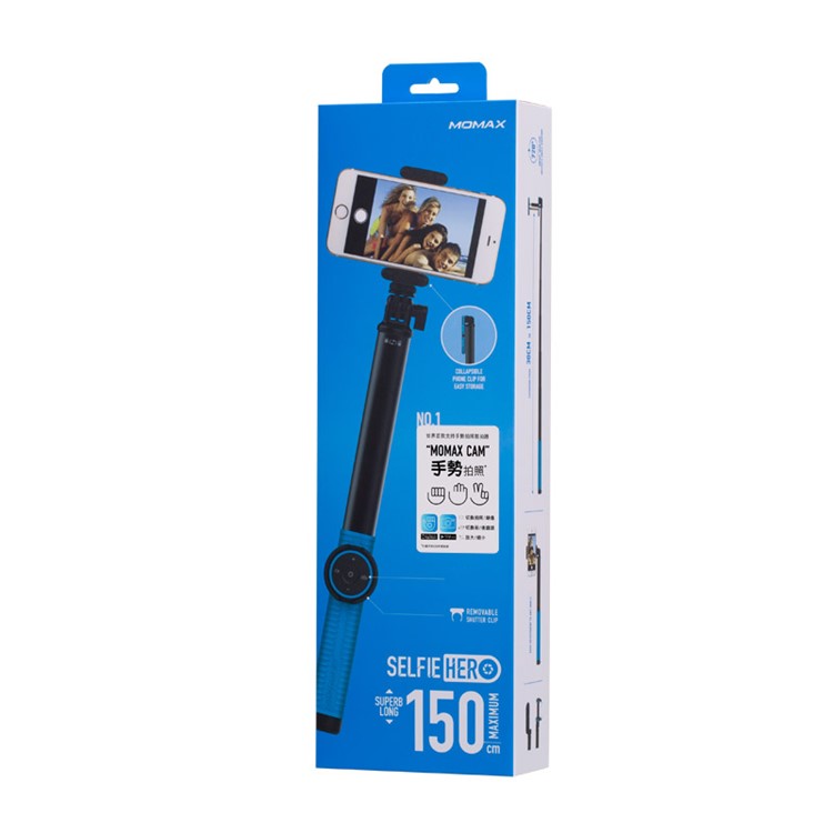 MOMAX Selfie Hero XL Touchless Stick Extendable Self-portrait Monopod - Blue / Yellow-12