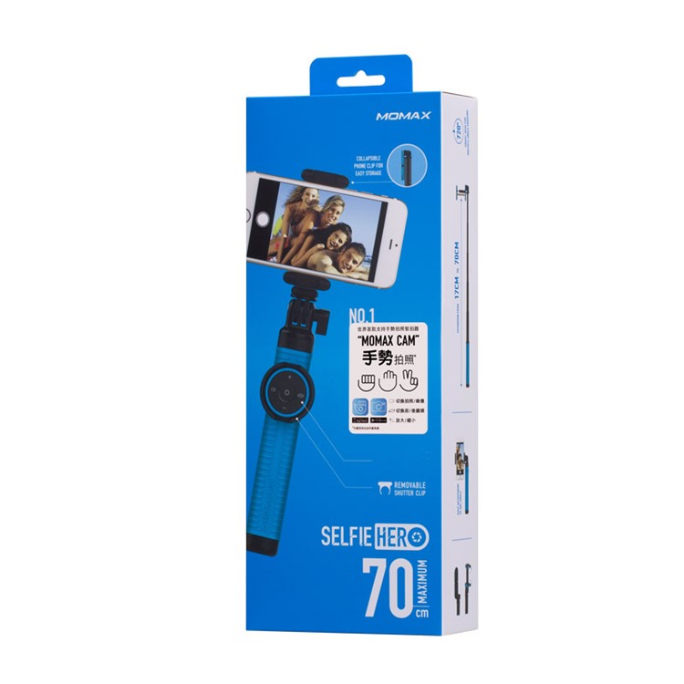MOMAX Selfie Hero Touchless Gesture Shooting Bluetooth Selfie Stick Extendable, Max Length: 70cm - Blue-12