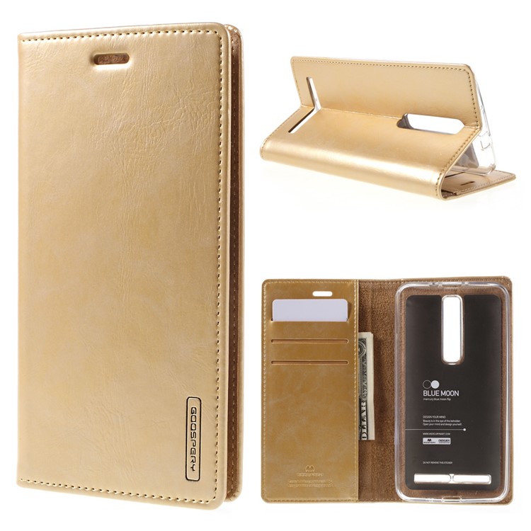 MERCURY GOOSPERY Blue Moon PU Leather Wallet Case for Asus Zenfone 2 ZE550ML ZE551ML - Gold-1