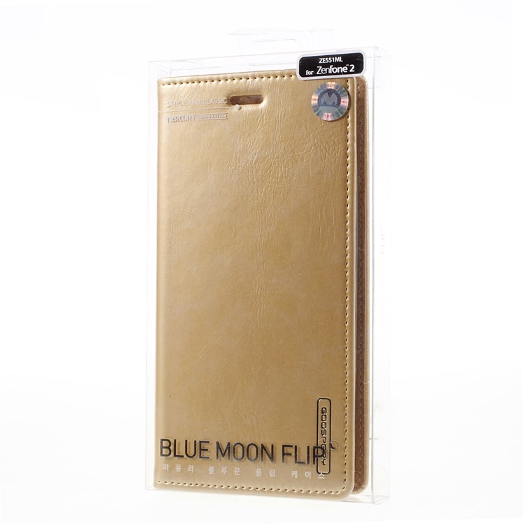 MERCURY GOOSPERY Blue Moon PU Leather Wallet Case for Asus Zenfone 2 ZE550ML ZE551ML - Gold-10