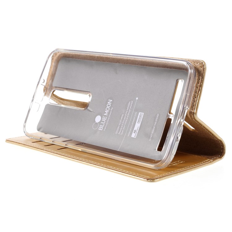 MERCURY GOOSPERY Blue Moon PU Leather Wallet Case for Asus Zenfone 2 ZE550ML ZE551ML - Gold-4