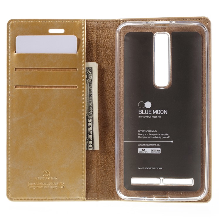 MERCURY GOOSPERY Blue Moon PU Leather Wallet Case for Asus Zenfone 2 ZE550ML ZE551ML - Gold-6