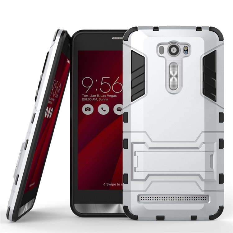 Kickstand PC TPU Hybrid Case for Asus Zenfone 2 Laser ZE601KL ZE600KL - Silver-1