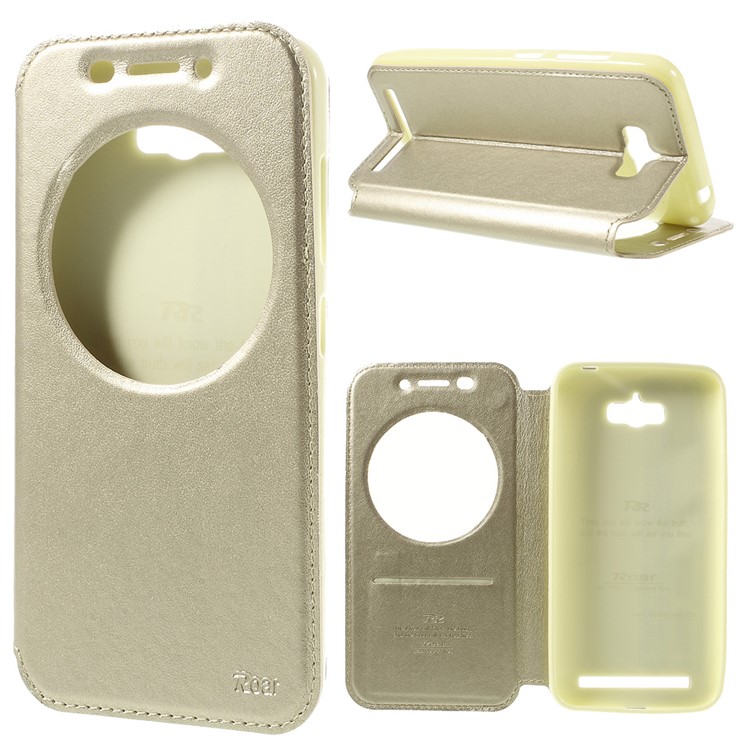 ROAR KOREA Leather Window Stand Case for Asus Zenfone Max ZC550KL - Champagne-1