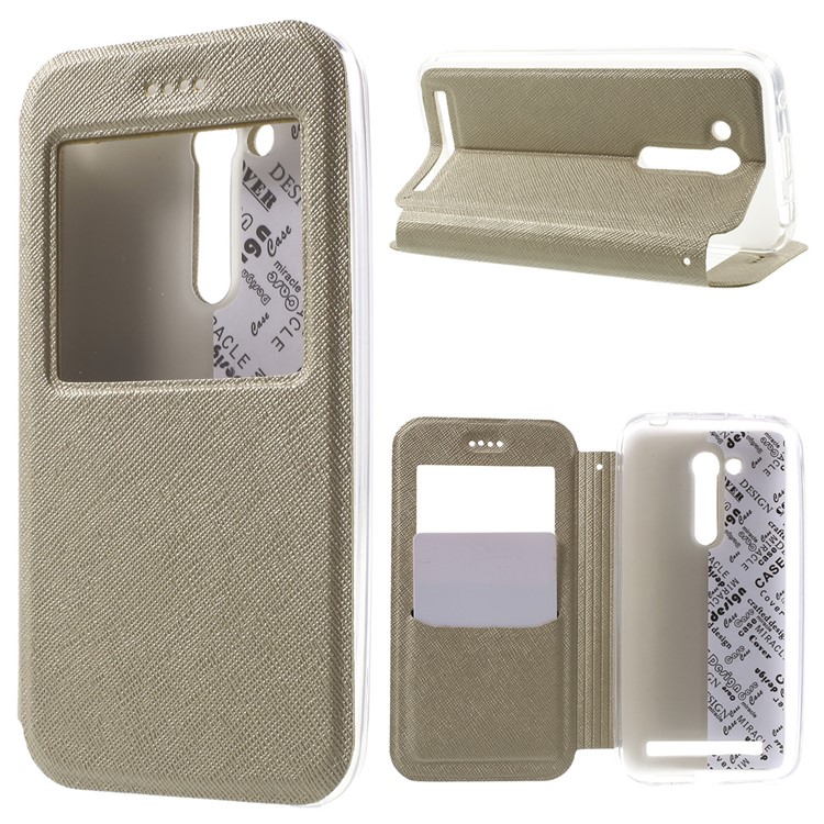 Cross Texture Smart Window Leather Flip Cover for Asus Zenfone Go 4.5 ZB452KG - Gold-1