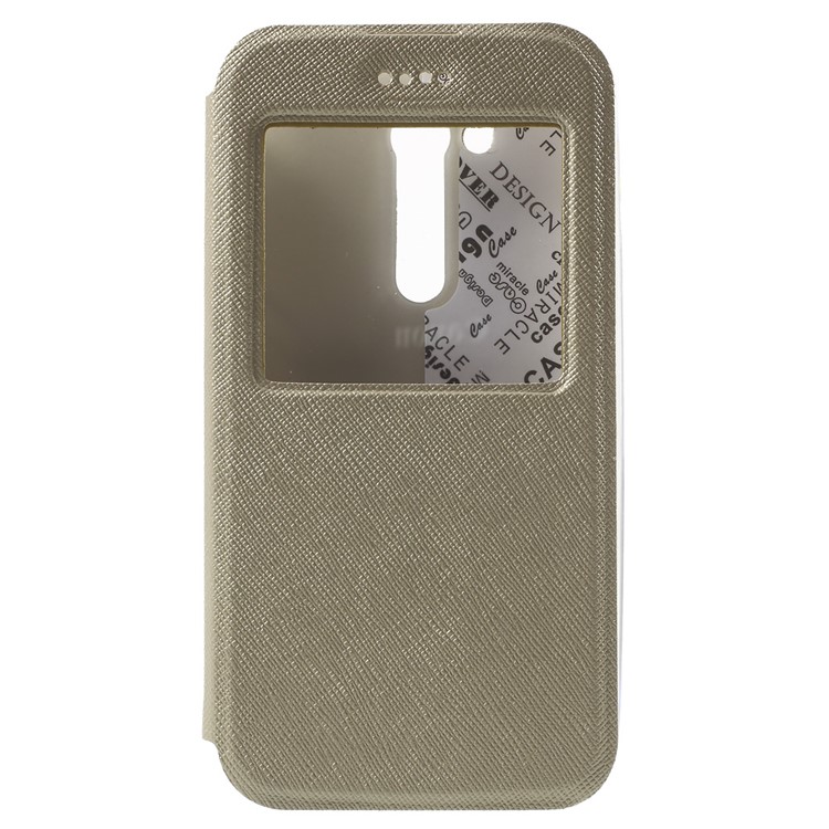 Cross Texture Smart Window Leather Flip Cover for Asus Zenfone Go 4.5 ZB452KG - Gold-2