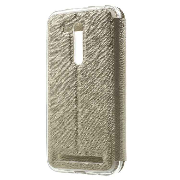 Cross Texture Smart Window Leather Flip Cover for Asus Zenfone Go 4.5 ZB452KG - Gold-3