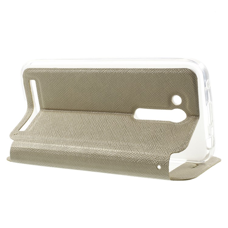 Cross Texture Smart Window Leather Flip Cover for Asus Zenfone Go 4.5 ZB452KG - Gold-4