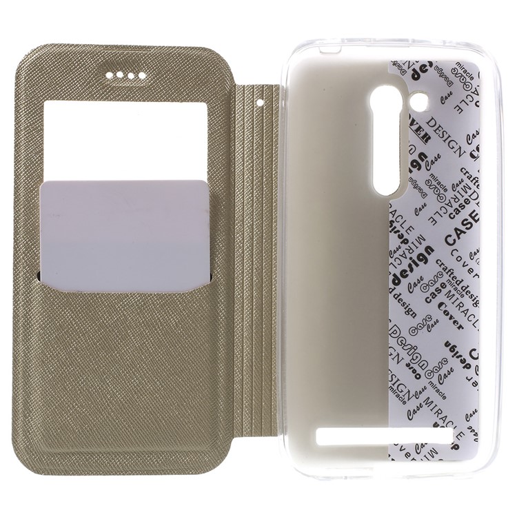 Cross Texture Smart Window Leather Flip Cover for Asus Zenfone Go 4.5 ZB452KG - Gold-5